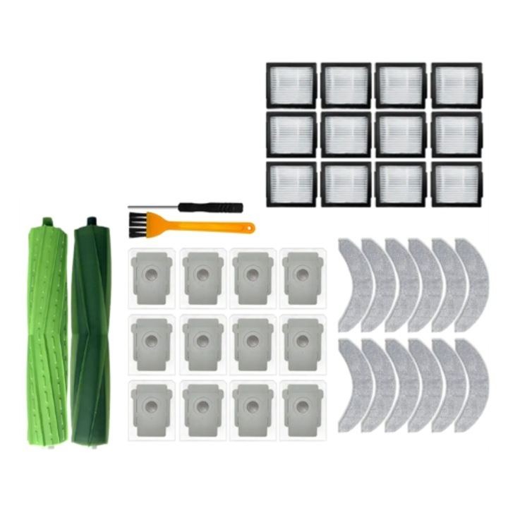 Set accesorii aspirator robot, perii, saci praf, lavete, filtre, curatitor, surubelnita, multicolor