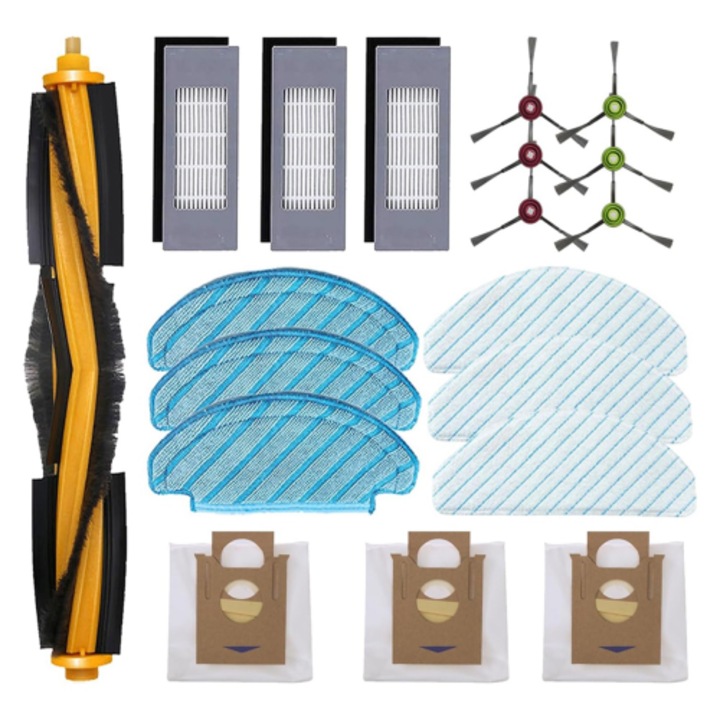 Set accesorii pentru aspirator robot, perii, filtre, lavete, saci, multicolor