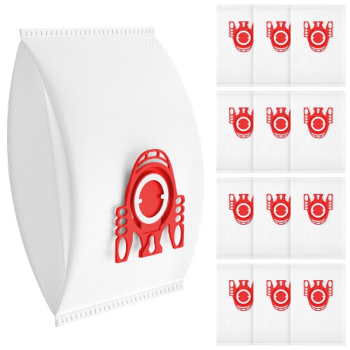Set 12 saci aspirator compatibili Miele, filtre motor si AirClean, alb