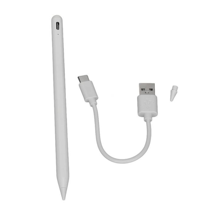 Stylus pentru tableta IOS, sensibilitate la inclinare, incarcare rapida, alb, dimensiuni standard