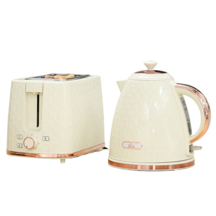 Vízforraló és kenyérpirító szett, 1.7L, bézs, 27.4x19.5x23.4cm