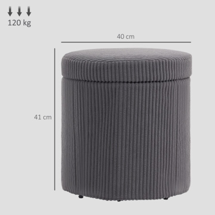 Taburet cu depozitare, gri, 40x41cm, cadru metalic, spuma moale