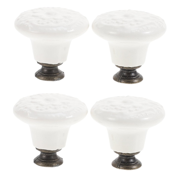 Manere sertar ceramica alb rustic 3.3x3.3x3 cm set