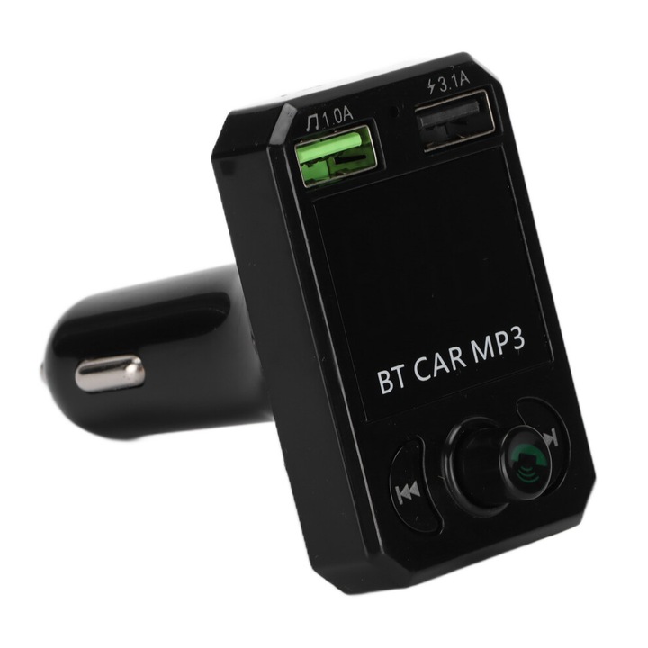 Transmitator FM auto cu incarcator dual USB si ecran 1.44 inch negru