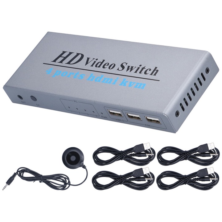 Switch KVM cu suport dual monitor, control 4 dispozitive, rezolutie 4K, negru