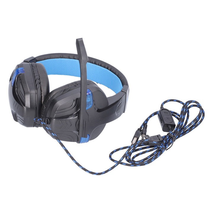 Gaming fejhallgató, 40mm, LED világítás, hangerőszabályzó, fekete