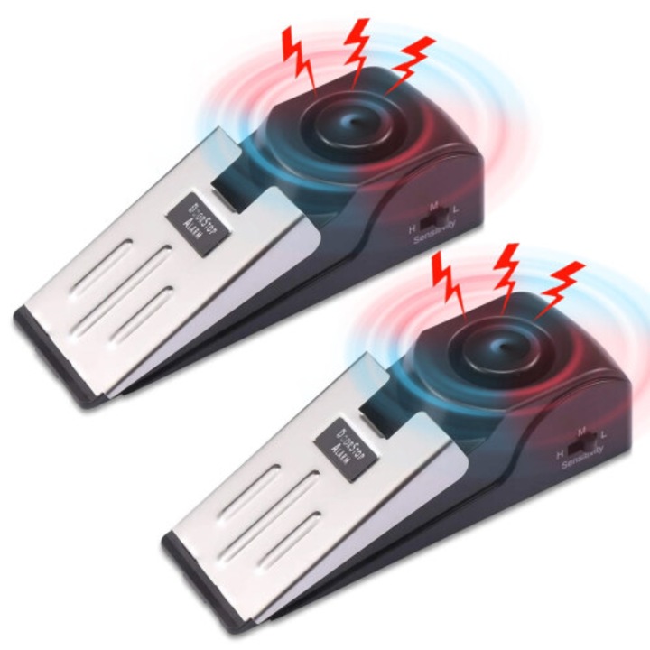 Set 2 opritoare usa cu alarma 120 dB, alb, compact