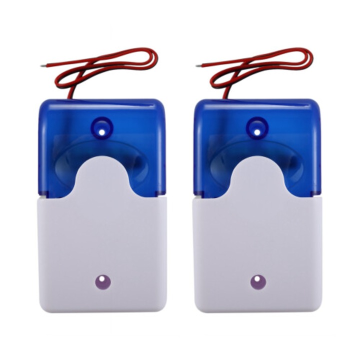 Vezetékes sziréna 12V, 2 db-os készlet, 115Db, villogó fény, ellenálló