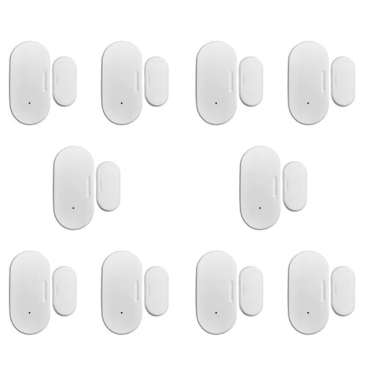 Set 10 senzori usa si fereastra Zigbee, automatizare, protectie, aplicatie Smartlife, alb