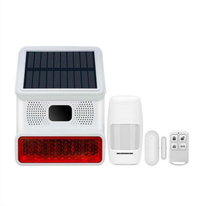 Alarma solara exterior cu senzor miscare wireless sirena 120dB IP65
