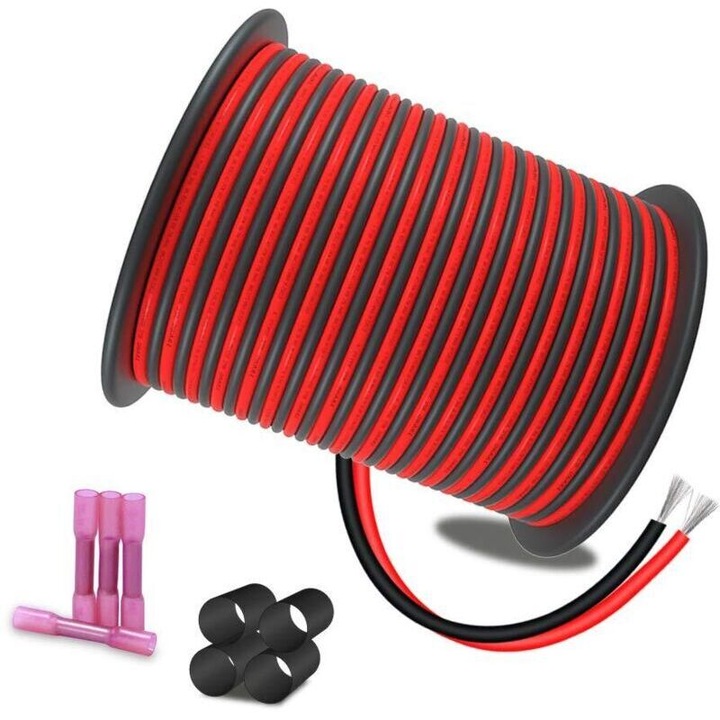 Cablu extensie 18AWG 30m, rosu-negru, cupru cositorit, flexibil, 12/24V