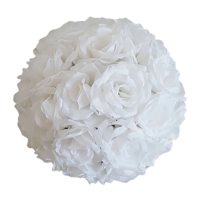 Művirág, fehér rózsás labda, műanyag, 13cm