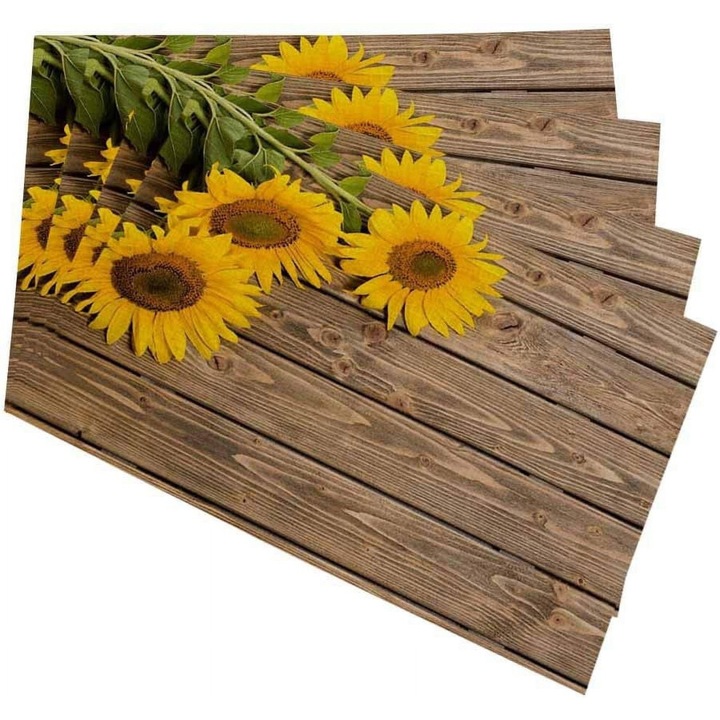 Set 4 servetele masa, flori-soarelui, bumbac, lavabil, 30x45cm
