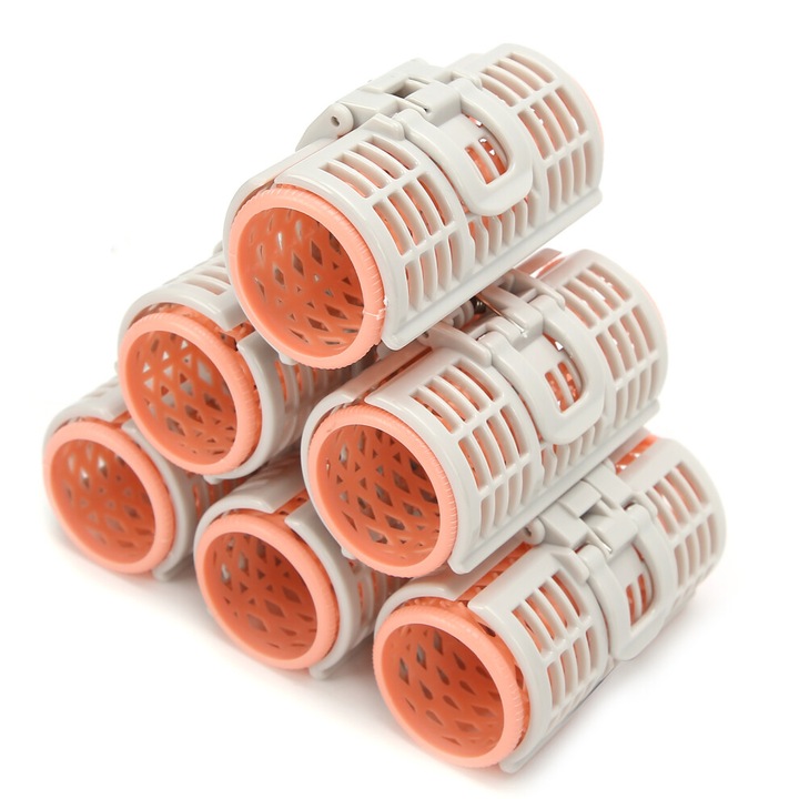 Set 6 bigudiuri cu dinti fini pentru fixare precisa, diverse marimi, alb