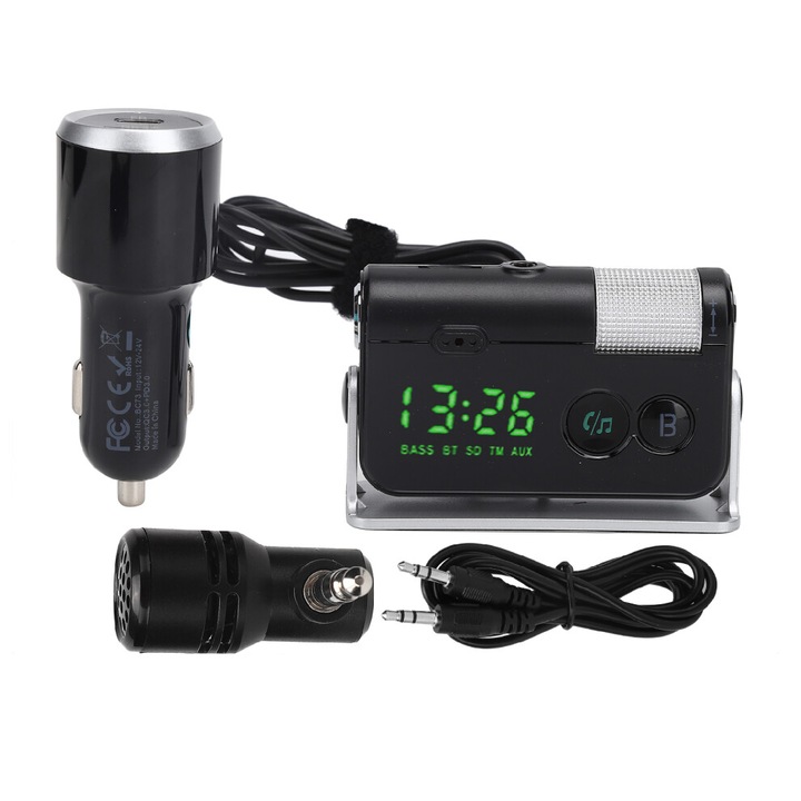 Transmitator FM Bluetooth 5.3 auto, microfon avansat, negru