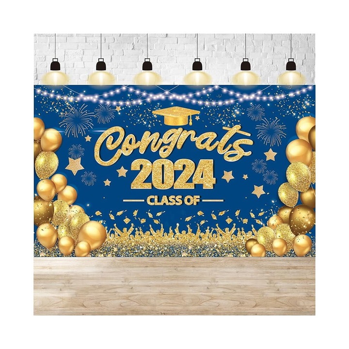 2024 Ballagási Banner, fekete és arany, 72x44 inch, parti dekoráció