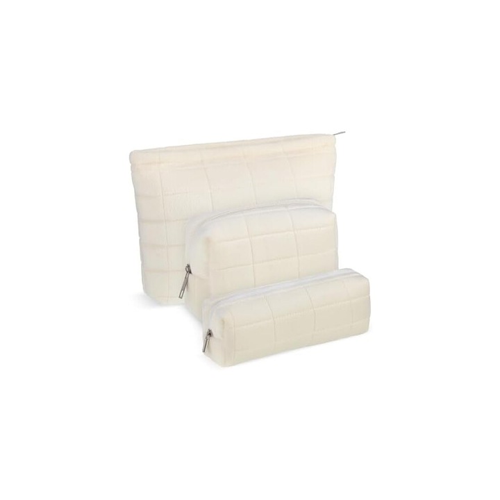 Set 3 piese portfarduri pufoase, alb, 3 dimensiuni