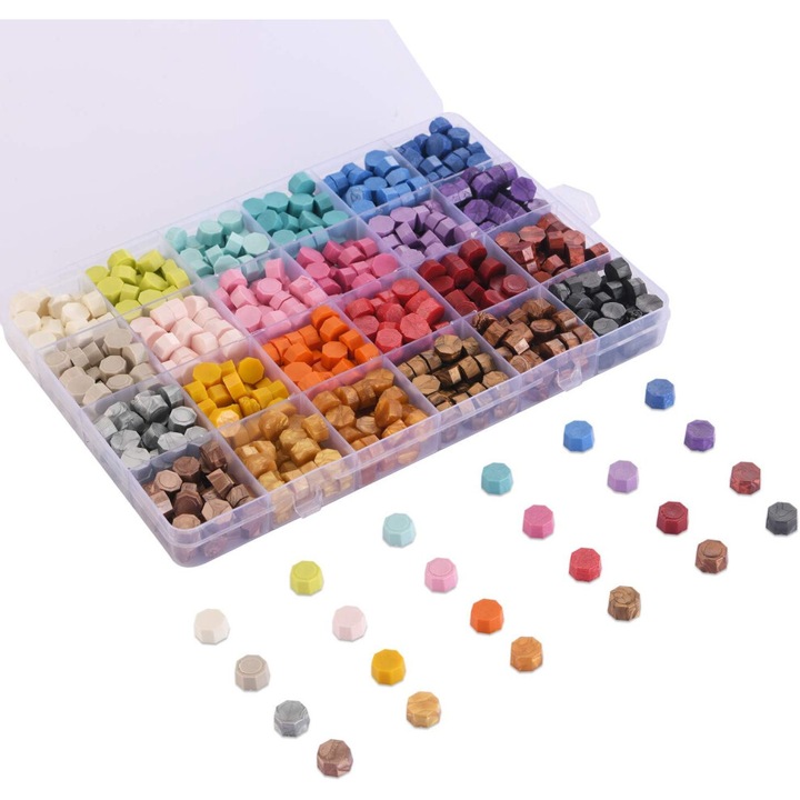Set 600 bile sigilare ceara hexagonale, lingura ceara, multicolor