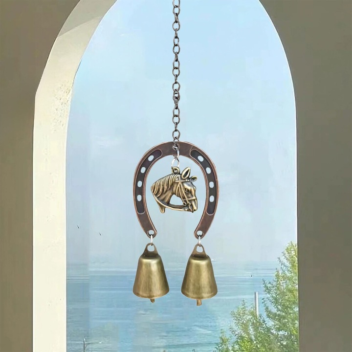 Clopotel vant metalic potcoava bronz 25x6x3.8cm decor gradina terasa
