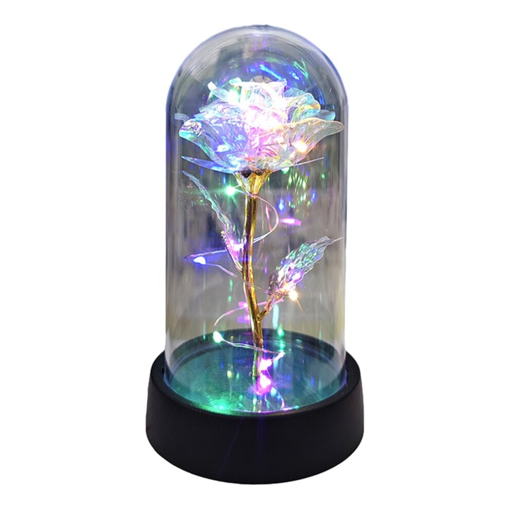 Színes művirág LED fénnyel üveggömbben 15x8.5x8.5cm ajándék nőknek, anyáknak