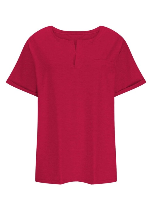 Tricou dama, maneca scurta, decolteu in V, culoare uni, fabricat din material de baza, rosu, 4XL INTL