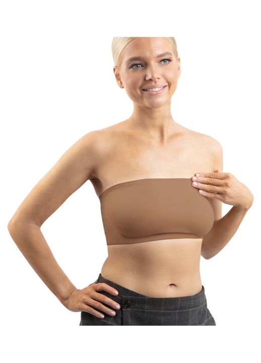 Melltartó pánt nélküli bandeau, barna, merevítő nélküli, női, S INTL
