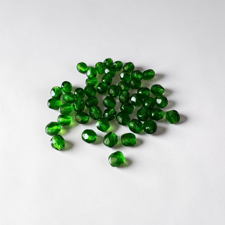 Фасетирани стъклени мъниста Fire Polish за бижута, 4мм, 50бр./комплект - 7046 Chrysolite