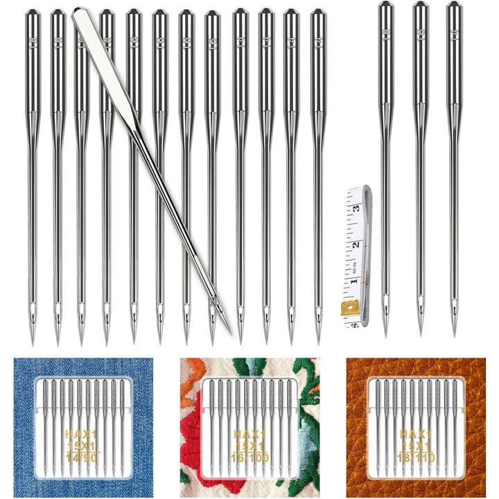 30 db univerzális varrógép tű készlet, 90/14 100/16 110/18, strapabíró, többszínű, univerzális