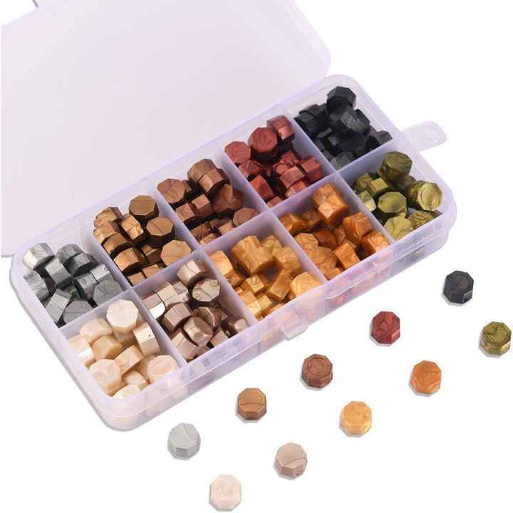 Set 600 bile sigilare ceara hexagonale, lingura ceara, multicolor