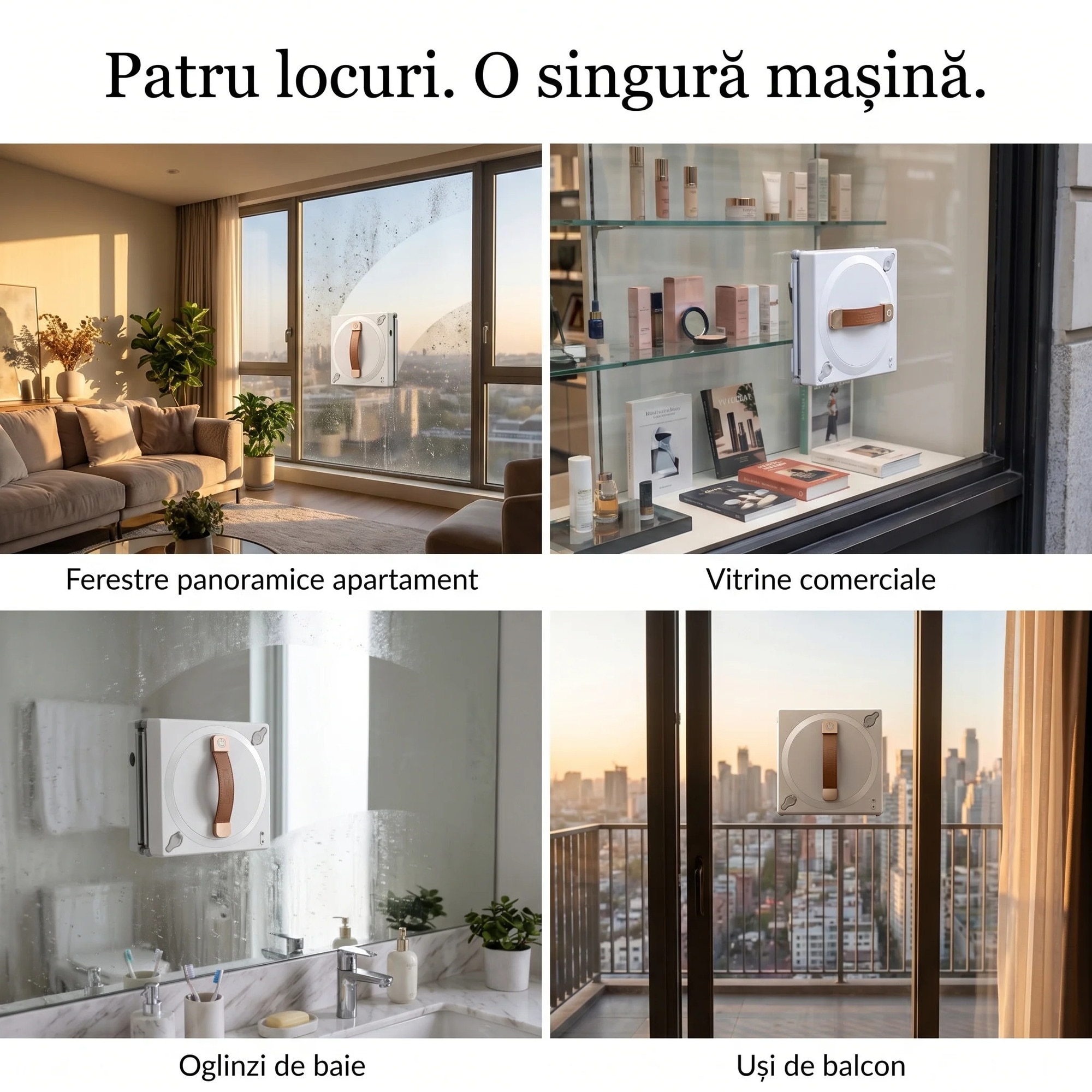 Robot Curatare Geamuri Barrano® Pro, Anti-cadere Inteligent cu 4 Senzori, UPS Backup 30 minute, Aspiratie 2700 Pa, Pulverizare Ultrasonica Dual, Telecomanda Wireless 2.4G Fara Aplicatie, Alb