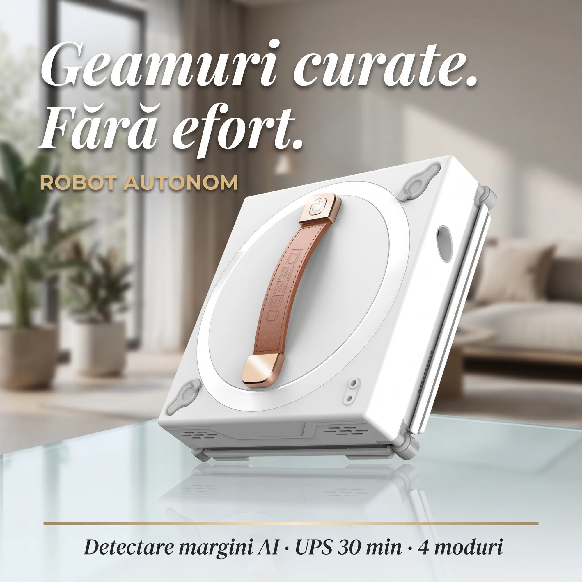 Robot Curatare Geamuri Barrano® Pro, Anti-cadere Inteligent cu 4 Senzori, UPS Backup 30 minute, Aspiratie 2700 Pa, Pulverizare Ultrasonica Dual, Telecomanda Wireless 2.4G Fara Aplicatie, Alb