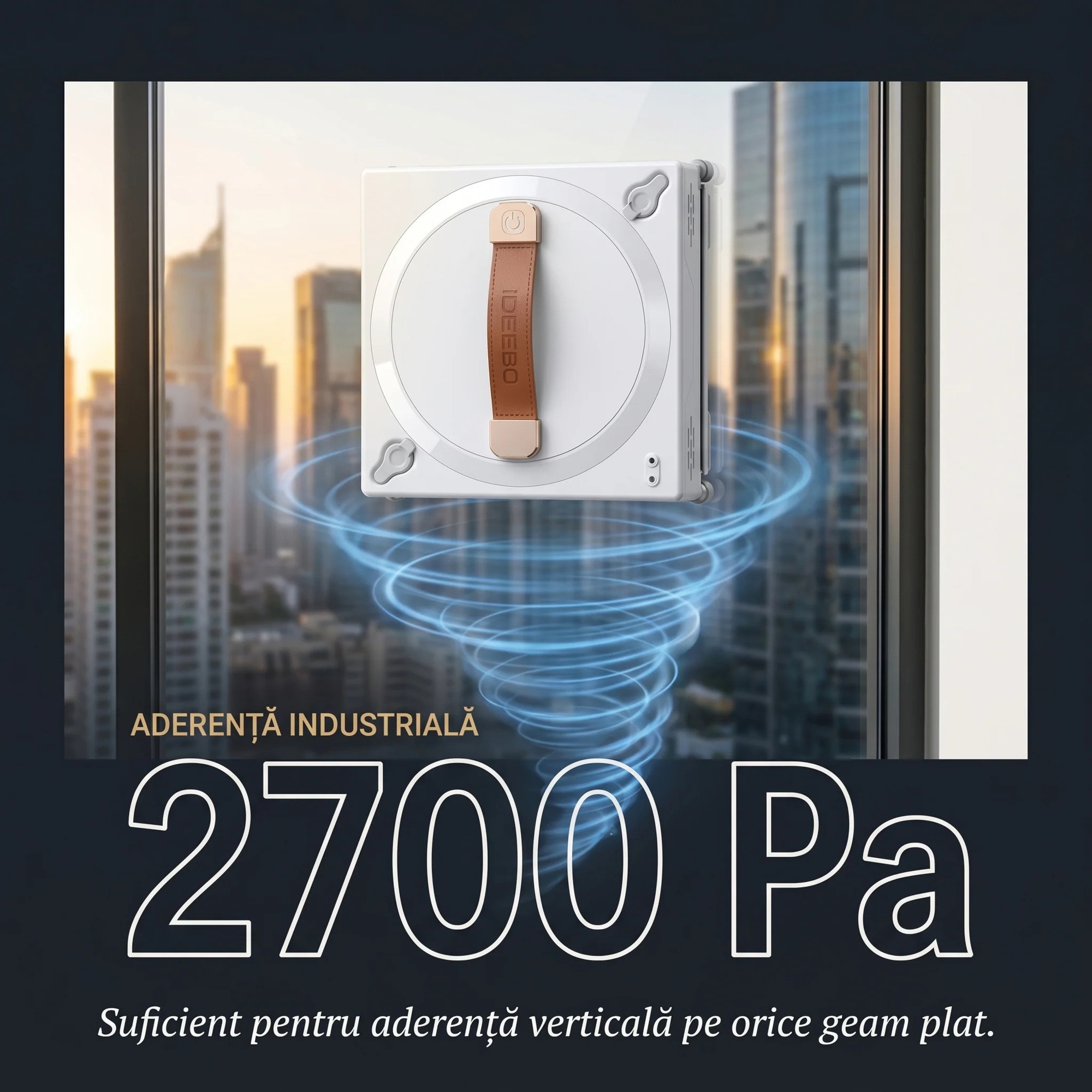 Robot Curatare Geamuri Barrano® Pro, Anti-cadere Inteligent cu 4 Senzori, UPS Backup 30 minute, Aspiratie 2700 Pa, Pulverizare Ultrasonica Dual, Telecomanda Wireless 2.4G Fara Aplicatie, Alb