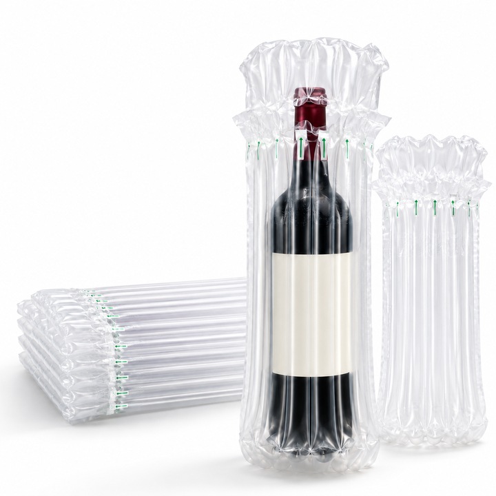 Set pungi gonflabile cu capac pentru protectie sticle, 100 bucati, ambalaje cu coloane de aer pentru vin, sampanie si obiecte fragile, protectie anti-soc pentru transport si curierat, material transparent, fara pompa inclusa