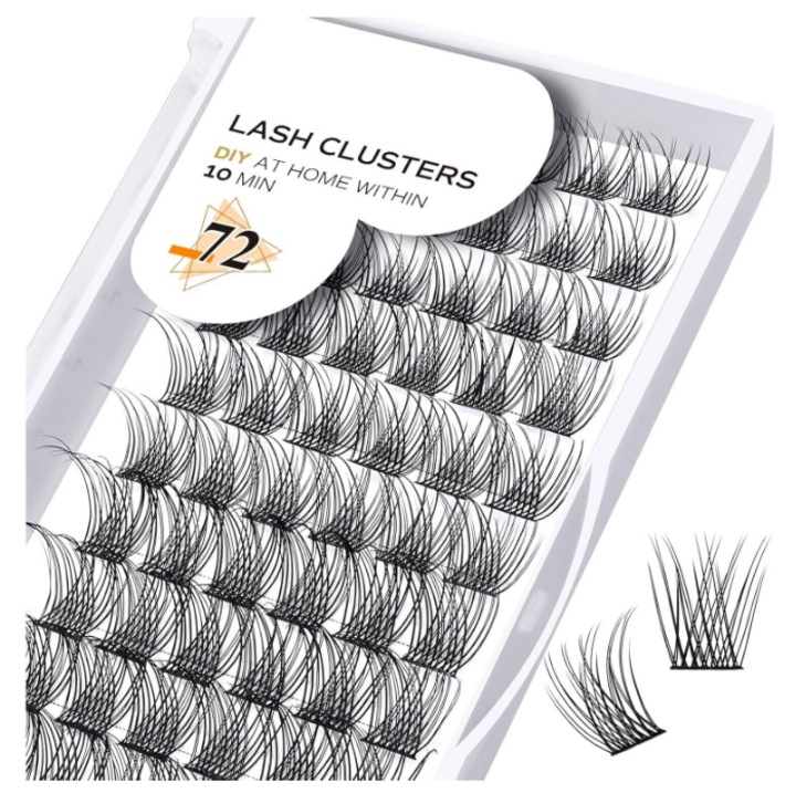 Set 72 Gene False Individuale B&Qaugen, DIY pentru Incepatori, Reutilizabile, Efect Pufos, Curbura D, 10 mm, Matase, Negru