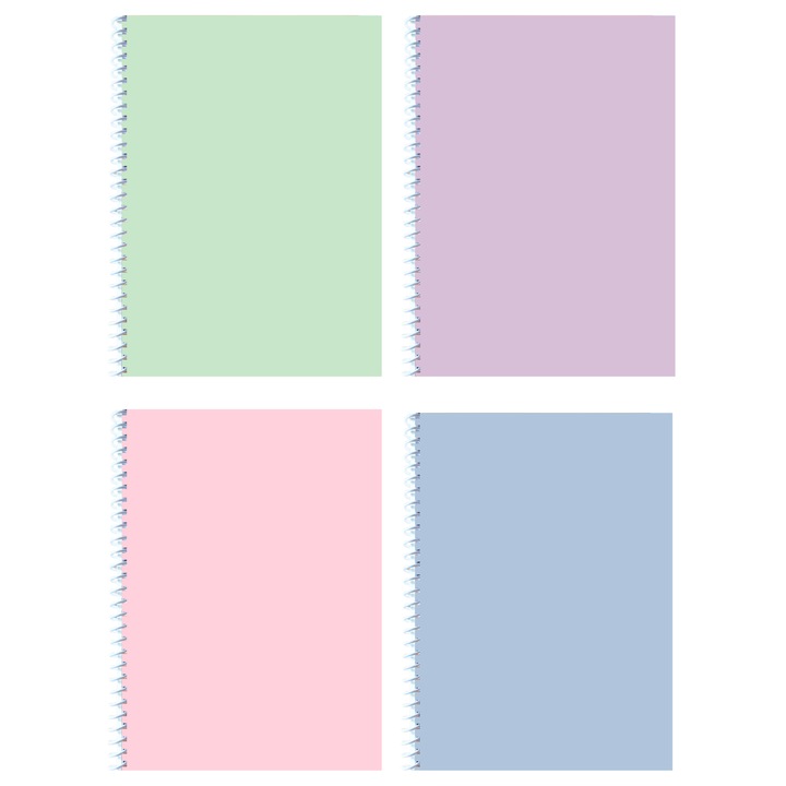 Set 4 caiete, Caiet Studentesc cu spirala, Foi veline, 100 File, A4, pastel