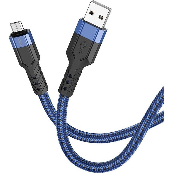 Cablu date Hoco U110 Micro-USB impletit albastru 1.2m 2.4A