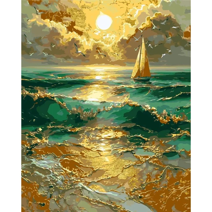Pictura pe numere Criando, panza numerotata intinsa pe sasiu de lemn, set pensule si culori acrilice, cutie carton cu maner, (culori acrilice metalizate) 40x50 cm LW30610-01