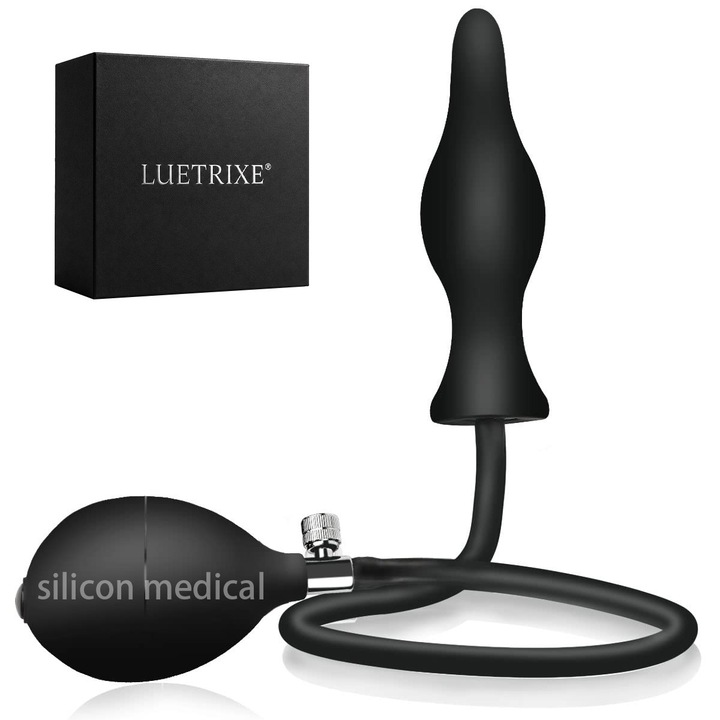 Dop Anal Gonflabil pentru Barbati si Femei LUETRIXE®, Dilatator Anal Extensibil cu Pompa Manuala, Silicon Medical, Jucarie Intima pentru Incepatori, Impermeabil, Negru