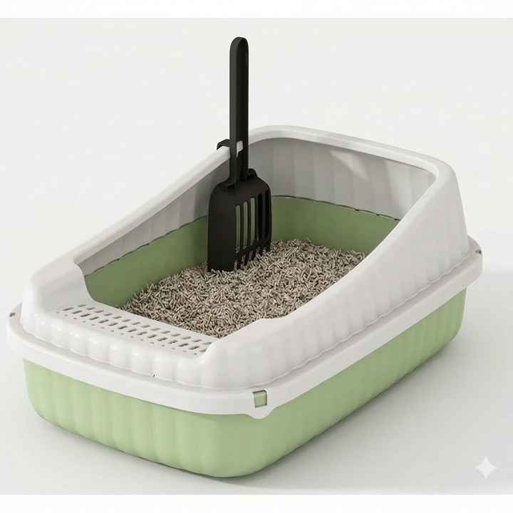 Nunbell litiera mare pentru pisici, cu lopatica inclusa, design semi-inchis deschis, anti-miros, ideala pentru casa, 58 × 37 × 16 cm, verde