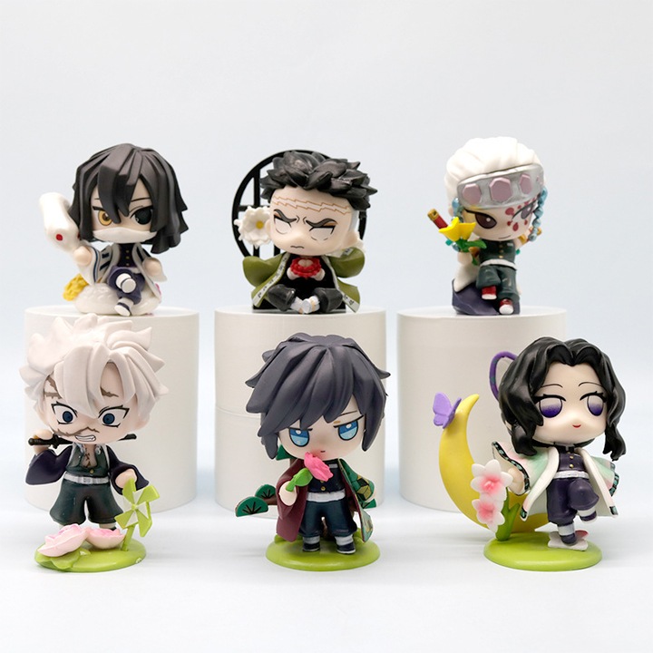 Set 6 Figurine chibi anime Demon Slayer, 10x15cm