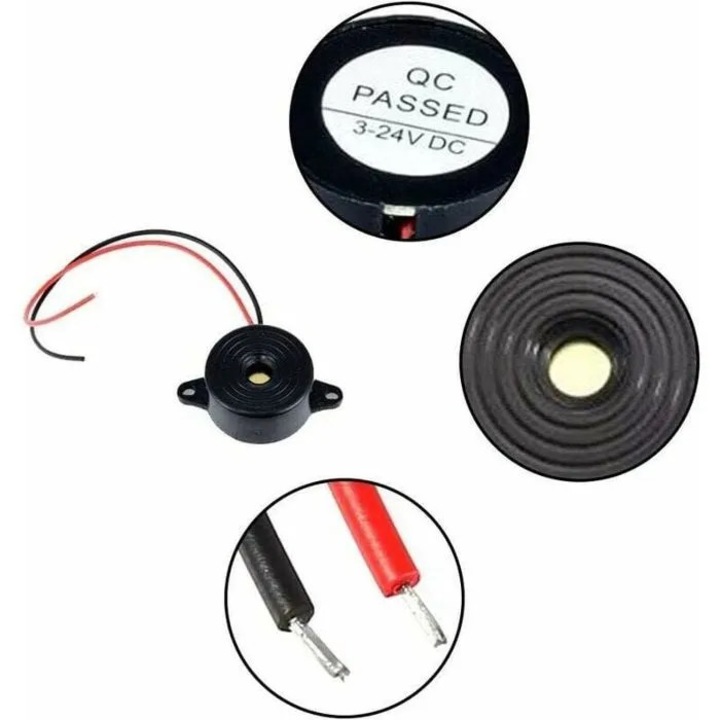 6 db-os szett Buzzer elektronikus 3-24V 85dB fekete 110mm kábel