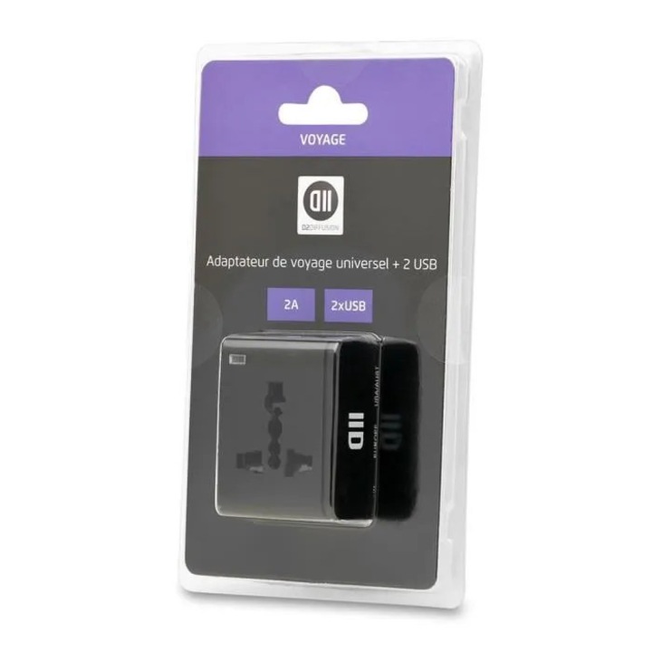 Univerzális fekete adapter 2 USB 2A szabványos beltéri aljzatokhoz