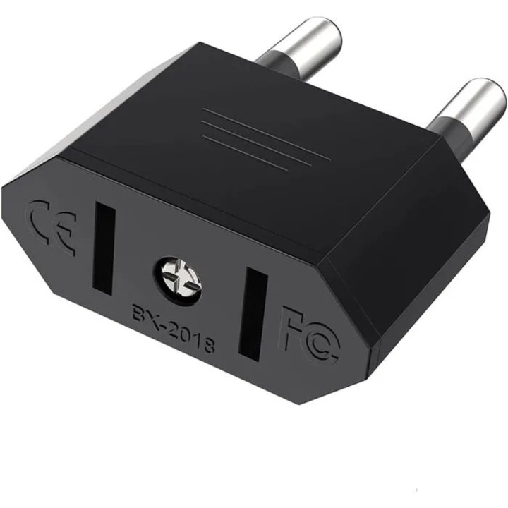 US-EU utazó hálózati adapter, univerzális, fekete, 3.5x4x1.5cm