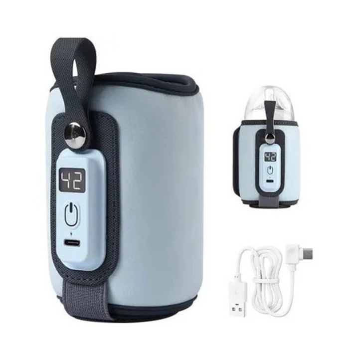 Incalzitor portabil biberon USB albastru 38-52C 5 setari temperatura