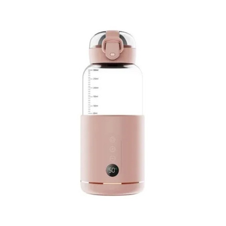 Incalzitor portabil sticle bebelusi 300ml roz ajustabil temperatura