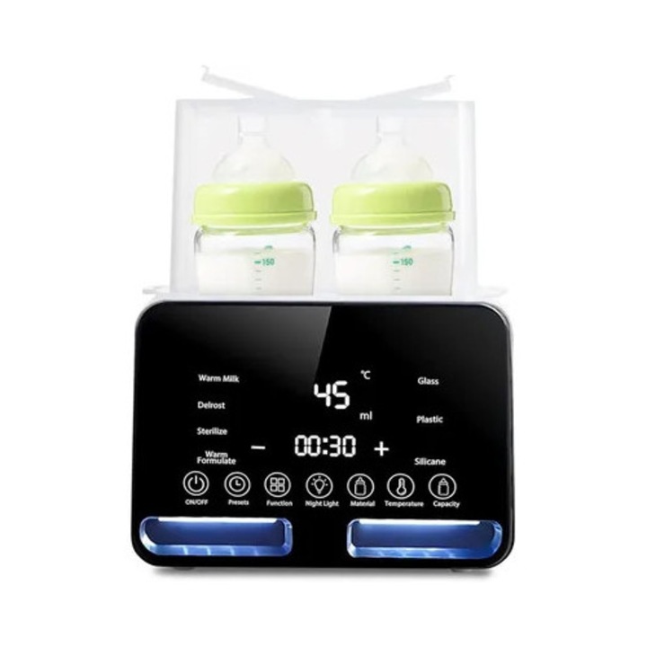 Incalzitor biberon 6 in 1, sterilizator cu aburi, multifunctional, alb/negru
