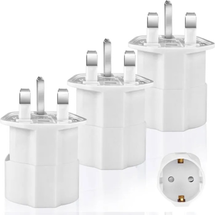 Adapter készlet Egyesült Királyságból Franciaországba, 3 darabos, túlfeszültség elleni védelem, kompakt, fekete