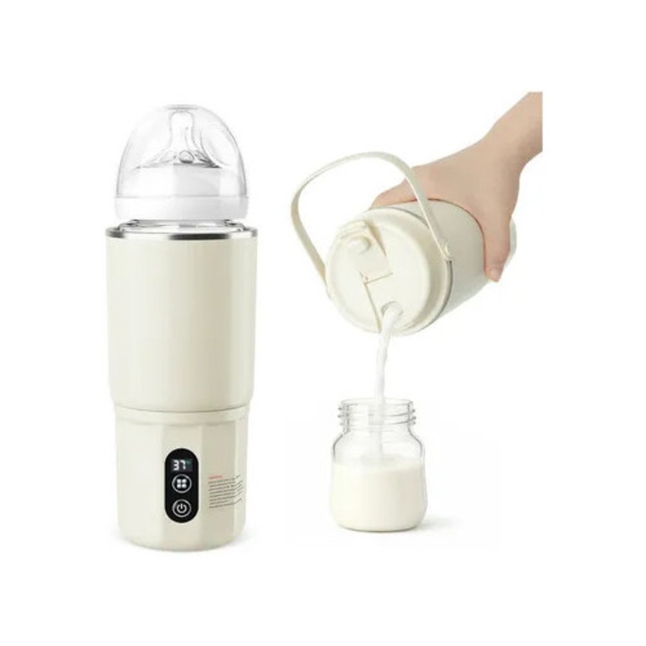 Incalzitor portabil biberon 2-in-1, inox, 400ml, 10400mAh, alb