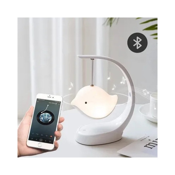 Lampa de veghe muzicala copii cu difuzor Bluetooth, 7 culori, pasare, 15x10x10cm