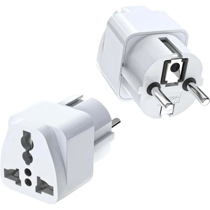 Adaptor universal de priza Franta tip E/F, compact, set 2 buc, 16.5x12x4cm